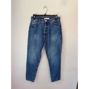 Zara Women Medium Wash High Waisted Mom Jeans Blue Tapered Leg Size 6 US 38 EUR